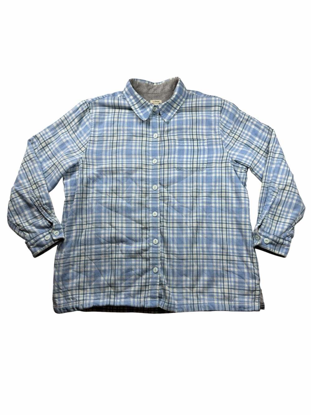 L.L.Bean Women’s L Petite Blue Plaid Fleece Lined Shirt Jacket Shacket